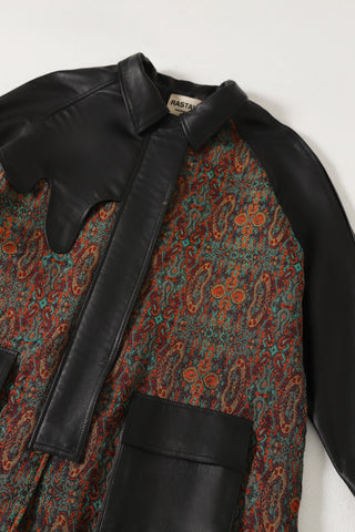 Jamawar leather accent long coat