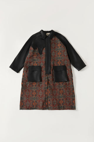 Jamawar leather accent long coat