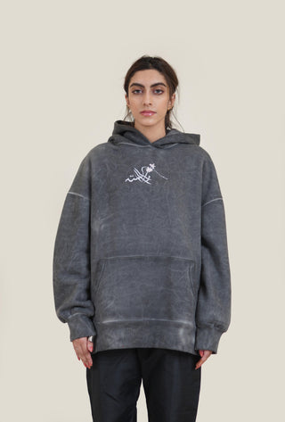 Grey Marble Wash Rooster Patch Hoodie - Rastah