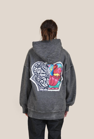 Grey Marble Wash Rooster Patch Hoodie - Rastah