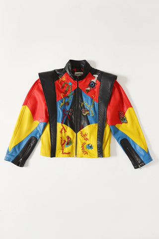Hand-Embroidered leather racer jacket