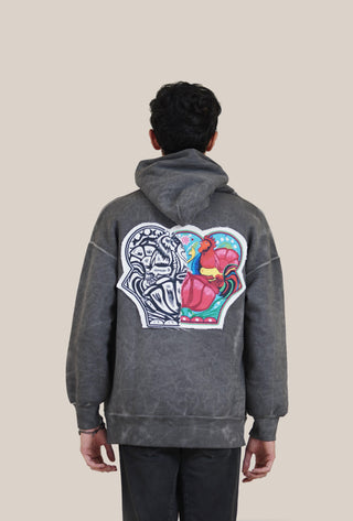 Grey Marble Wash Rooster Patch Hoodie - Rastah
