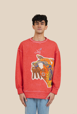 Red Marble Wash "Keys to My Heart" Patch Sweatshirt - Rastah