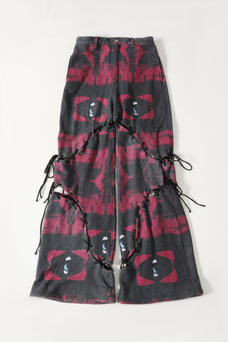 Printed panel cotton trousers