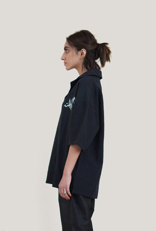 Black Hand Woven Logo Print Khaddar Shirt - Rastah