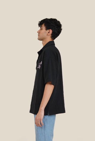 Black Hand Woven Logo Print Khaddar Shirt - Rastah
