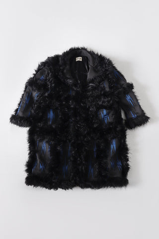 "Blue night" faux fur long coat