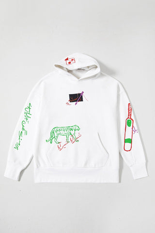 "A-POLITICAL" HAND PRINTED WHITE HOODIE - Rastah