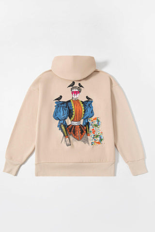 "WEEPING MAN" HAND PRINTED BEIGE HOODIE - Rastah