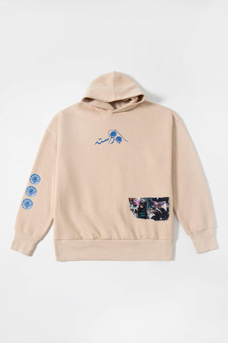 "WEEPING MAN" HAND PRINTED BEIGE HOODIE - Rastah