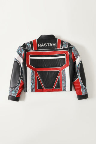 "After hours" block print biker jacket