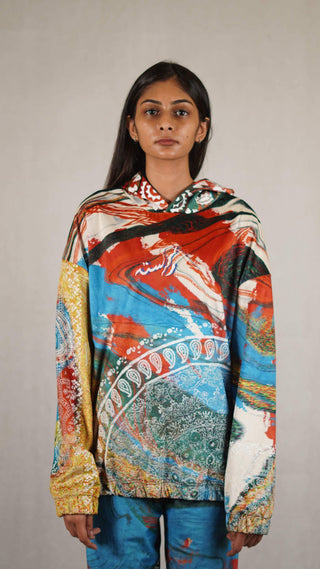 Hand Block Printed "RAVE" Velvet Hoodie - Rastah