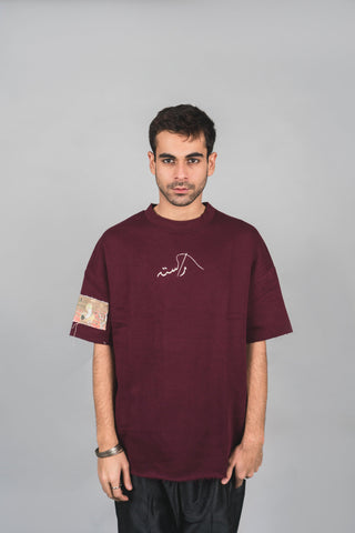 Maroon Sleeve Patch T-Shirt - Rastah