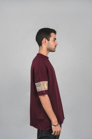 Maroon Sleeve Patch T-Shirt - Rastah