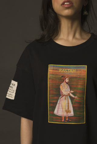 Hand Crafted Unisex Black Mughal Emperor T-Shirt (Cropped Fit) - Rastah