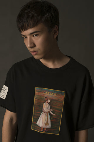 Hand Crafted Unisex Black Mughal Emperor T-Shirt (Cropped Fit) - Rastah