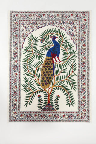 LARGE PEACOCK BLOCK PRINTED WALL TAPESTRY - Rastah