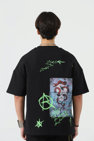 "Paray hutt" patchwork black T-shirt