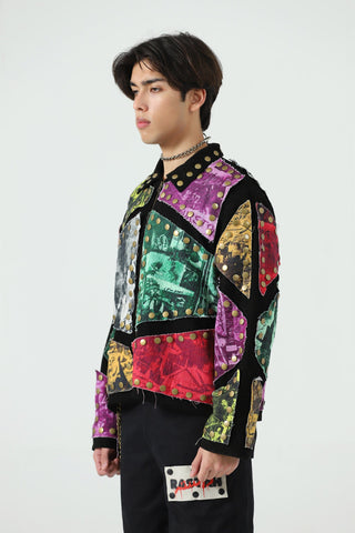 Reversible leather patch jacket