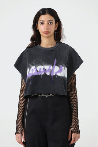 Acid wash logo crop top