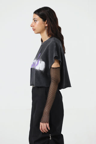 Acid wash logo crop top