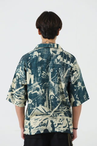 Printed handwoven button-down
