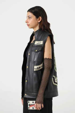 Handcrafted leather patch vest