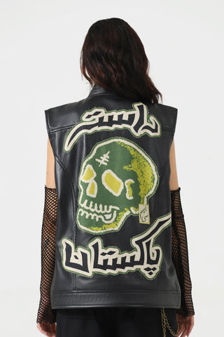 Handcrafted leather patch vest