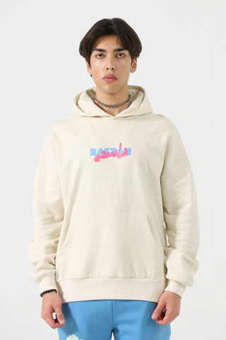 "Rebellion" beige screen printed hoodie