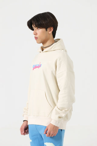 "Rebellion" beige screen printed hoodie