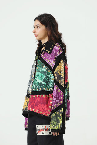 Reversible leather patch jacket