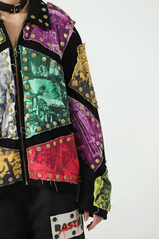 Reversible leather patch jacket