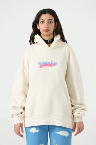 "Rebellion" beige screen printed hoodie