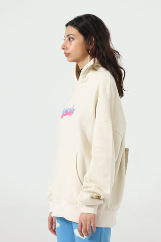"Rebellion" beige screen printed hoodie