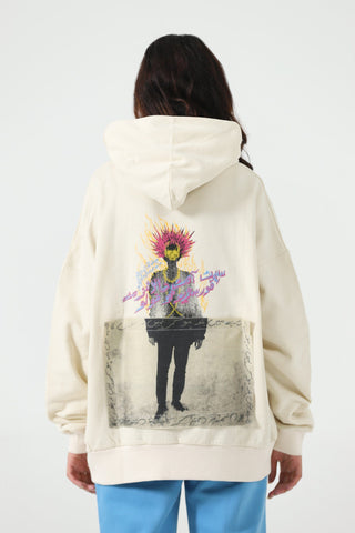 "Rebellion" beige screen printed hoodie