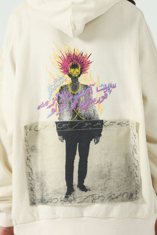 "Rebellion" beige screen printed hoodie