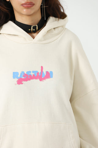"Rebellion" beige screen printed hoodie