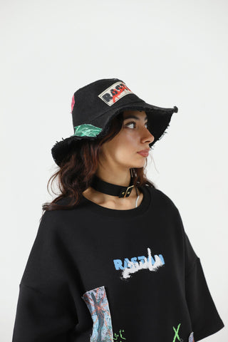 Handwoven patch bucket hat