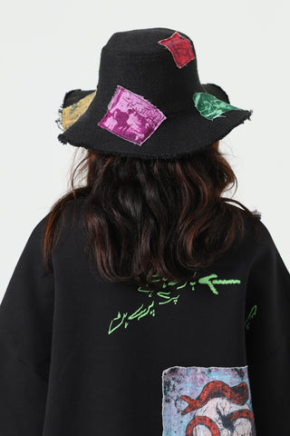 Handwoven patch bucket hat