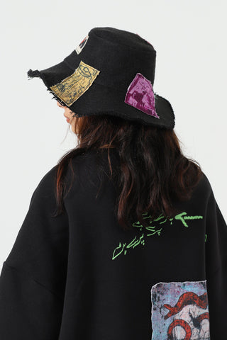 Handwoven patch bucket hat