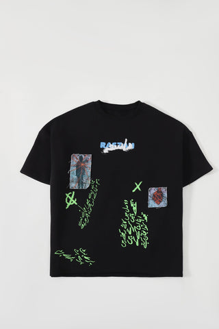 "Paray hutt" patchwork black T-shirt