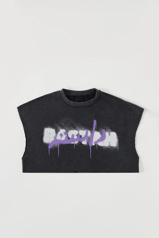 Acid wash logo crop top