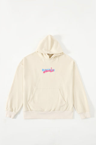 "Rebellion" beige screen printed hoodie