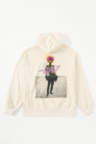 "Rebellion" beige screen printed hoodie