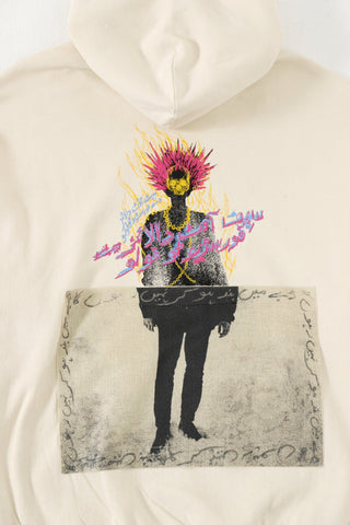 "Rebellion" beige screen printed hoodie
