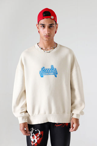 Creme garment dyed logo sweatshirt