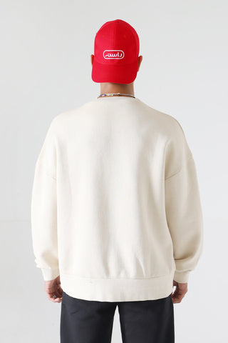 Creme garment dyed logo sweatshirt