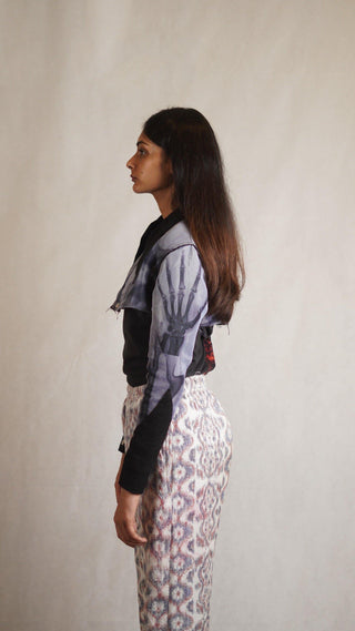 Cropped Skeleton Print Organza Shirt - Rastah