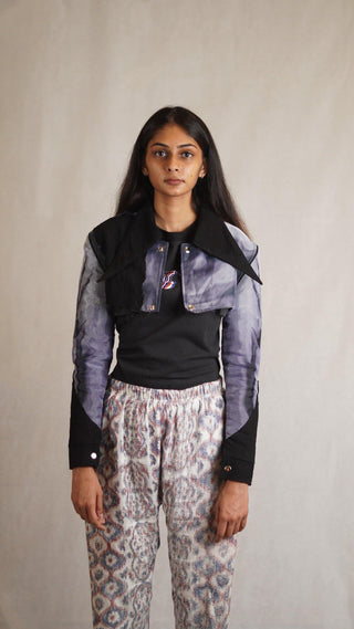 Cropped Skeleton Print Organza Shirt - Rastah
