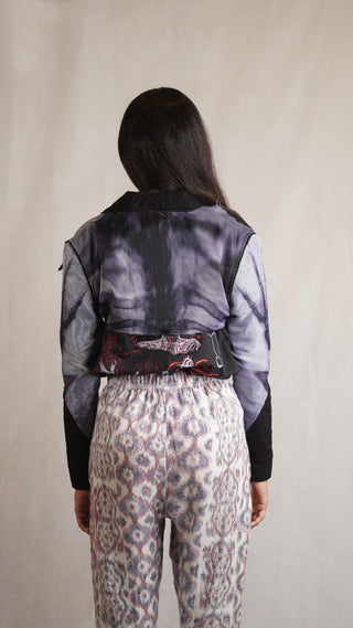 Cropped Skeleton Print Organza Shirt - Rastah